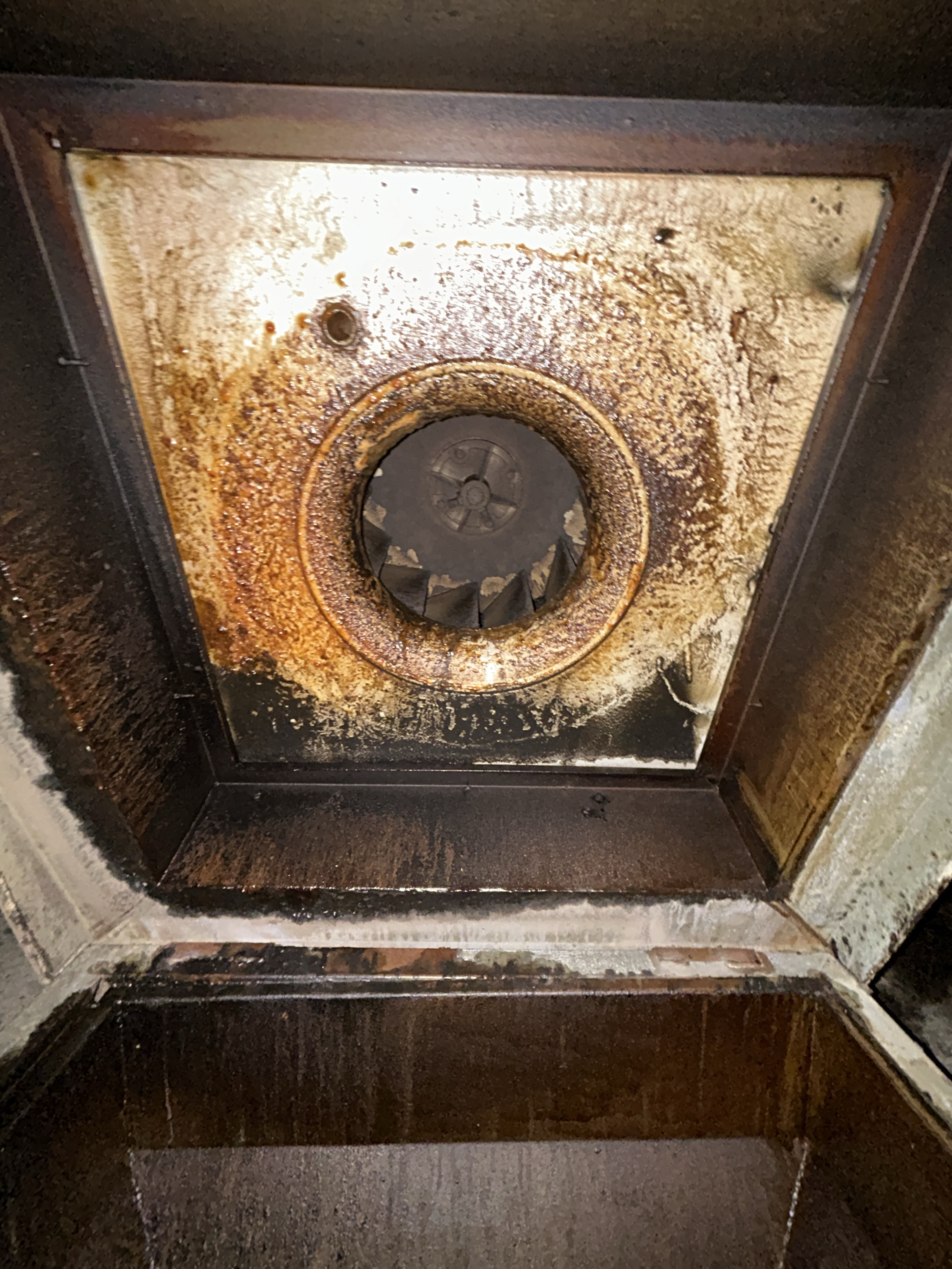Exhaust fan housing before cleaning